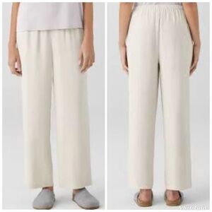 Eileen Fisher 100% Silk Georgette Crepe Pull On Minimalist Bone Pants XS